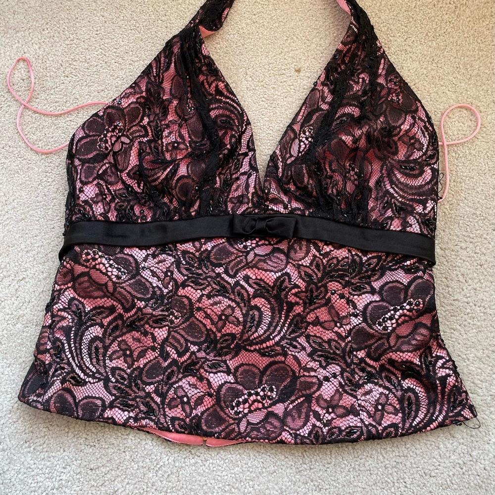 Beautiful beaded pink and black blouse ready for the holidays or special day !